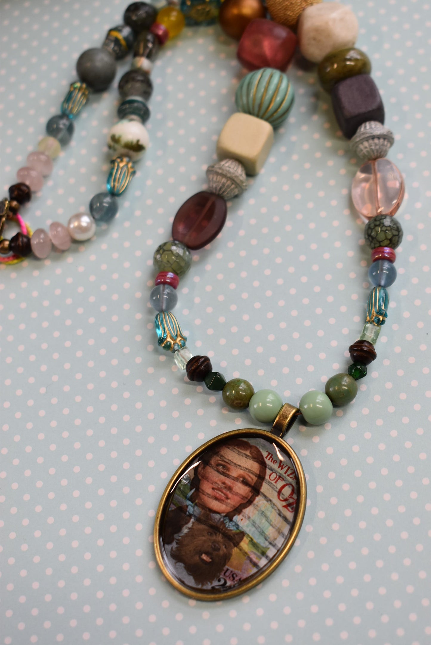 Upcycled Material | Vintage Stamp Beaded Necklace
